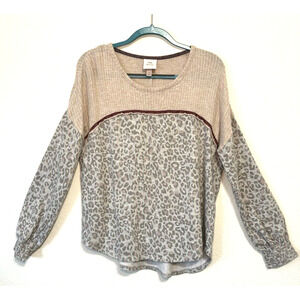 Knox Rose Leopard Print Waffle Knit‎ Shirt XL Cozycore Boho Casual Loungewear